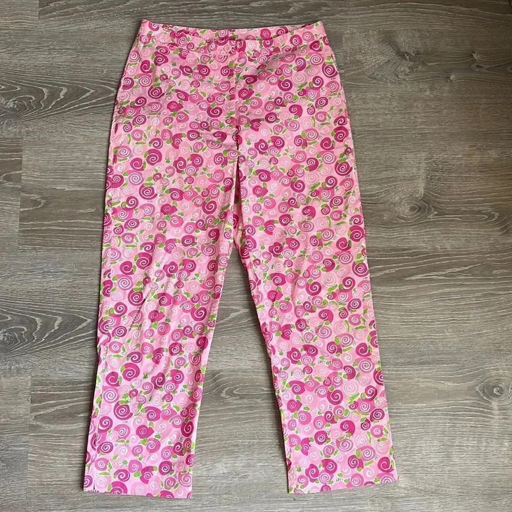Lilly Pulitzer white label vintage Pink Rolls Royce Snail Print Capris pants